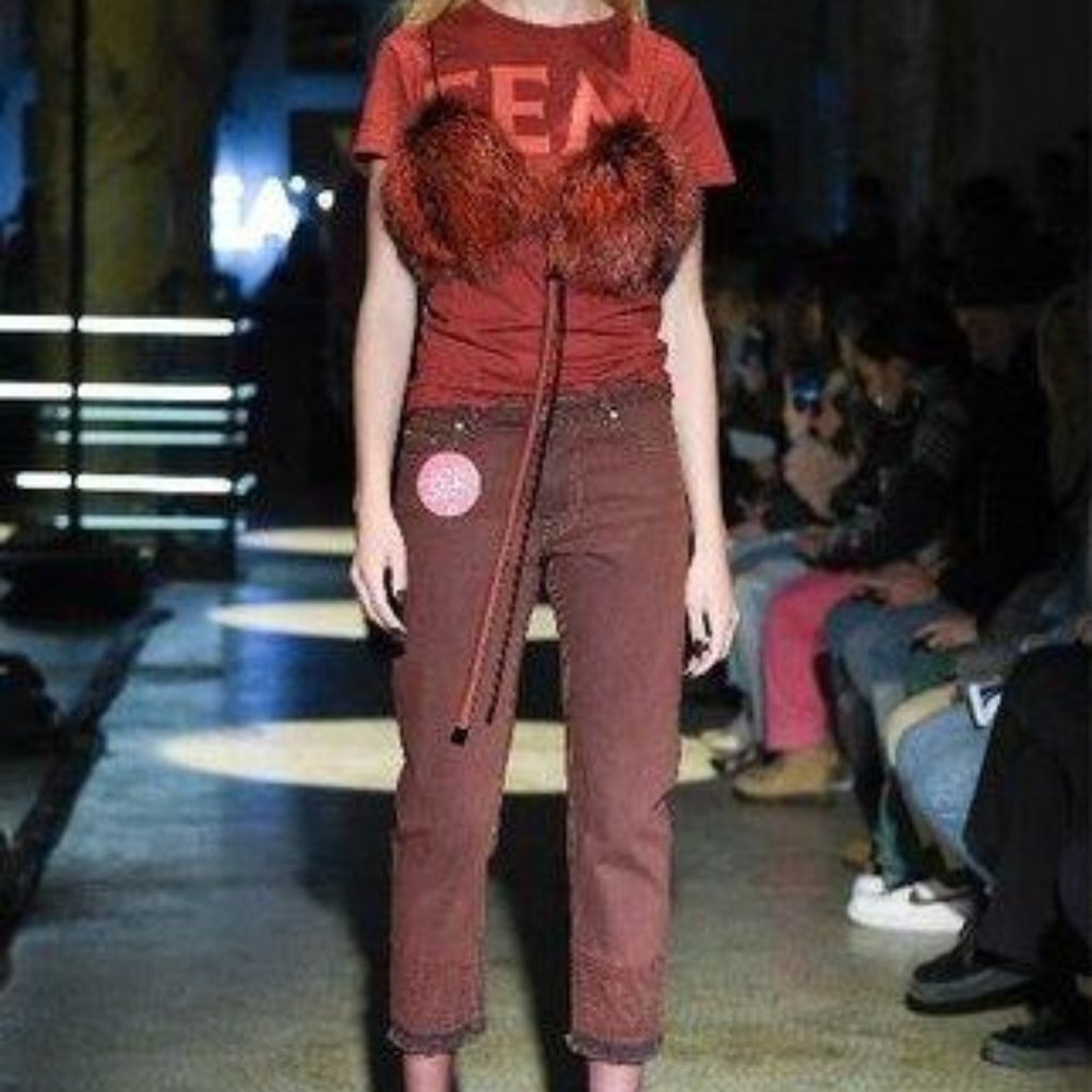 Atos Lombardini Italy NWT Brick Red Cropped Boyfriend Distressed Jeans 28
